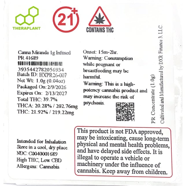 Theraplant - Canna Miranda (H) Infused Pre-Roll 1pk (1g) C0040001689 - Image 3