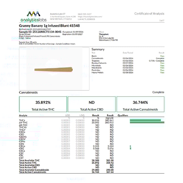 Theraplant - Granny Banany (S) Infused Blunt 1pk (1g) C0040001548 - Image 3