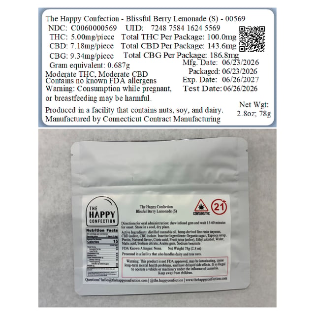 The Happy Confection - Blissful Berry Lemonade (S) Gummies (5mg THC 7.18mg CBD 9.34mg CBG 20pk) C0060000569 - Image 2