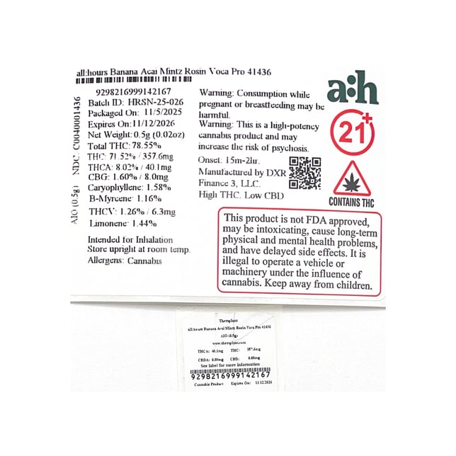 all:hours - Banana Acai Mintz (S) Live Rosin Voca Pro Disposable Vape (0.5g) C0040001436 - Image 2