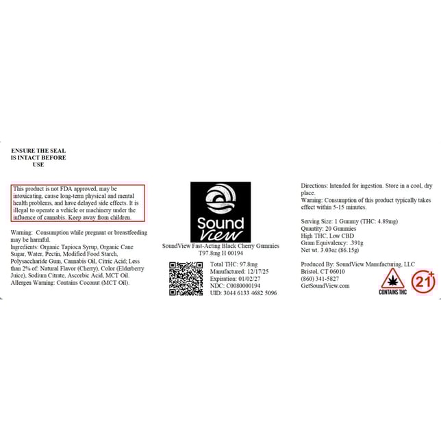 SoundView - Black Cherry (H) Fast Acting Gummies (4.89mg 20pk) C0080000194 - Image 2