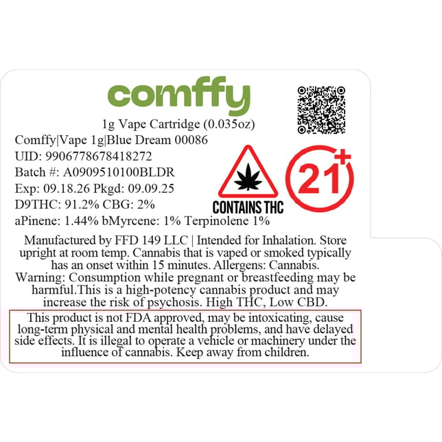 Comffy  Blue Dream (H) Vape Cartridge  C0140000086 - Image 2