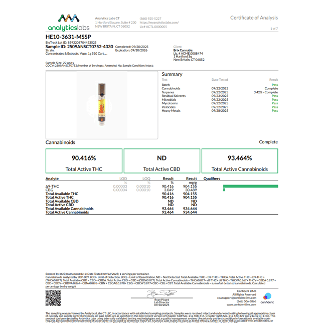 BRIX Cannabis  Fresh Kicks (S) Vape Cartridge  C0101000365 - Image 3