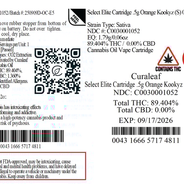 Select  Orange Kookyz (S) Elite Vape Cartridge  C0030001052 - Image 3 Select  Orange Kookyz (S) Elite Vape Cartridge  C0030001052 - Image 3