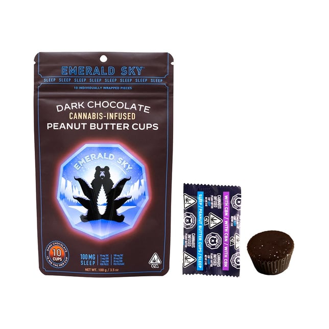 Peanut Butter Cups Dark Chocolate | 10pk/10mg - 100mg THC - 20mg CBN - 20mg CBD | Sleep - Image 1 Peanut Butter Cups Dark Chocolate | 10pk/10mg - 100mg THC - 20mg CBN - 20mg CBD | Sleep - Image 1