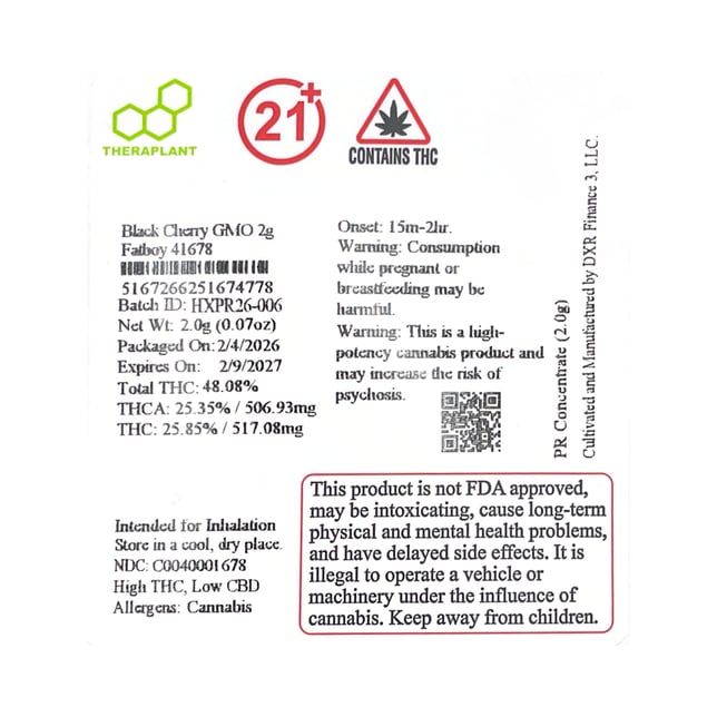 Theraplant - Black Cherry GMO (H) Fatboy Infused Pre-Roll 1pk (2g) C0040001678 - Image 2 Theraplant - Black Cherry GMO (H) Fatboy Infused Pre-Roll 1pk (2g) C0040001678 - Image 2