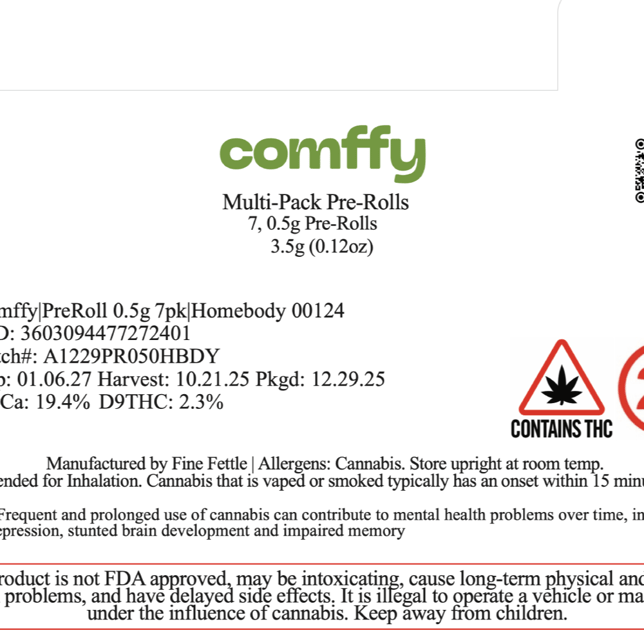 Comffy - Homebody (I) 0.5g Pre-Roll 7pk (3.5g) C0140000124 - Image 3