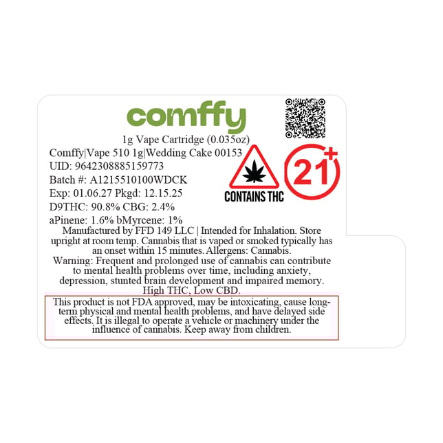 Comffy  Wedding Cake (I) Vape Cartridge  C0140000153 - Image 2