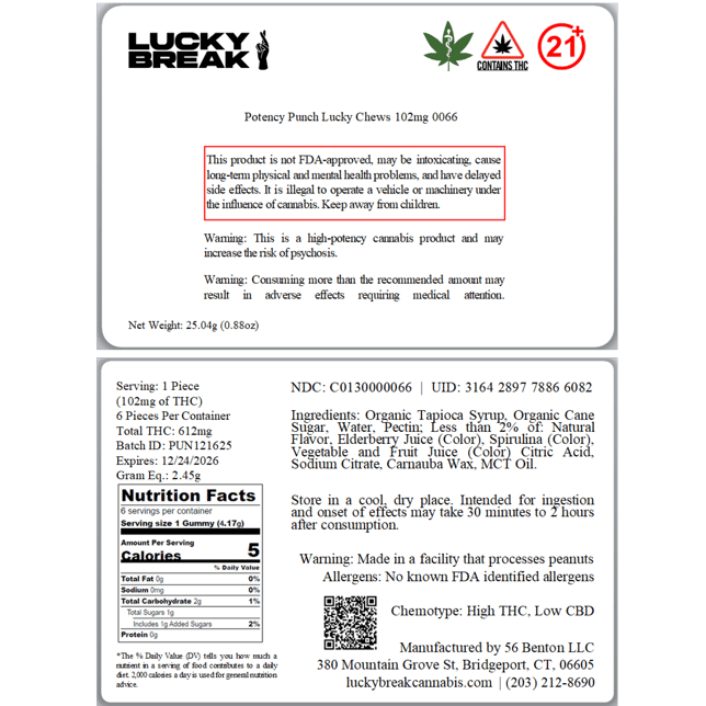 Lucky Break - Potency Punch (H) Lucky Chews (102mg 6pk) C0130000066 - Image 2