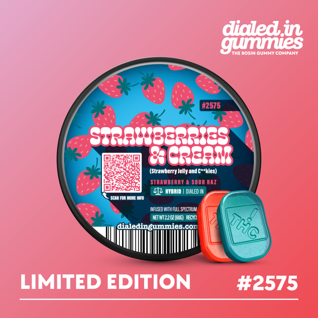 100mg - Strawberries & Cream #2575 - Rosin Gummies (10pk) - Image 1 100mg - Strawberries & Cream #2575 - Rosin Gummies (10pk) - Image 1