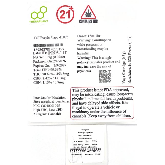 Theraplant TGI Purple (I) Vape Cartridge C0040001095 - Image 2 Theraplant TGI Purple (I) Vape Cartridge C0040001095 - Image 2