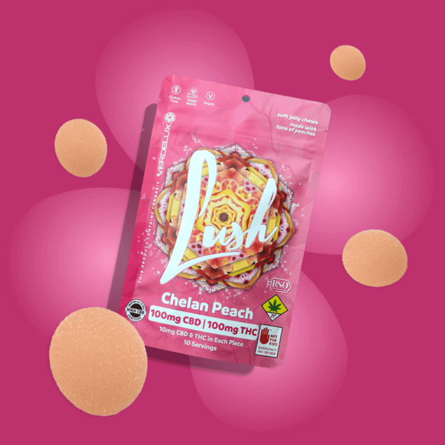 Gummies Lush Chelan Peach 1:1 (DOHC) Edibles 10pk - 100mg CBD | 100mg THC - Image 2