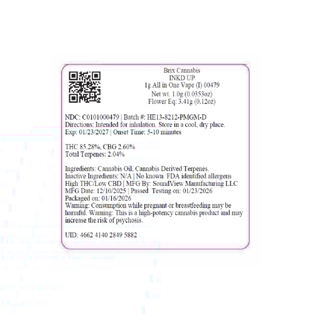BRIX Cannabis - INKD UP (I) AIO Disposable Vape (1g) C0101000479 - Image 3