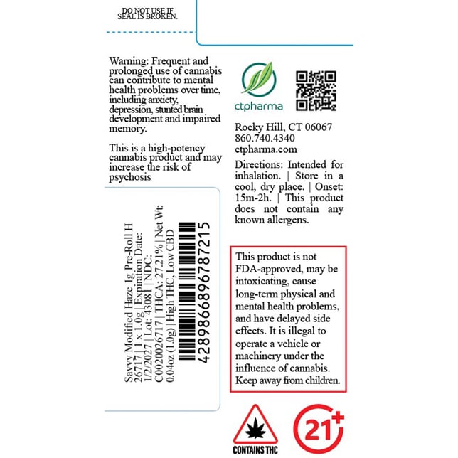 Savvy - Modified Haze (H) 1g Pre-Roll 1pk (1g) C0020026717 - Image 2