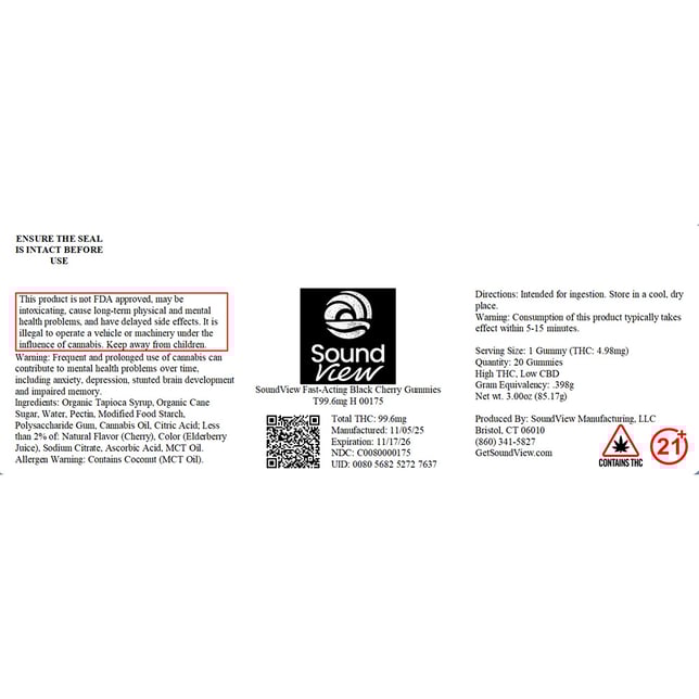 SoundView - Black Cherry (H) Fast Acting Gummies (4.98mg 20pk) C0080000175 - Image 2