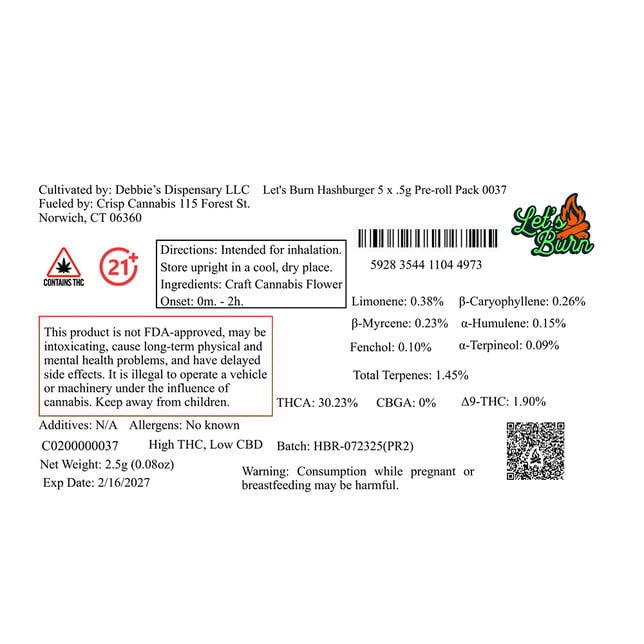 Let's Burn - Hash Burger (I) 0.5g Pre-Rolls 5pk (2.5g) C0200000037 - Image 2