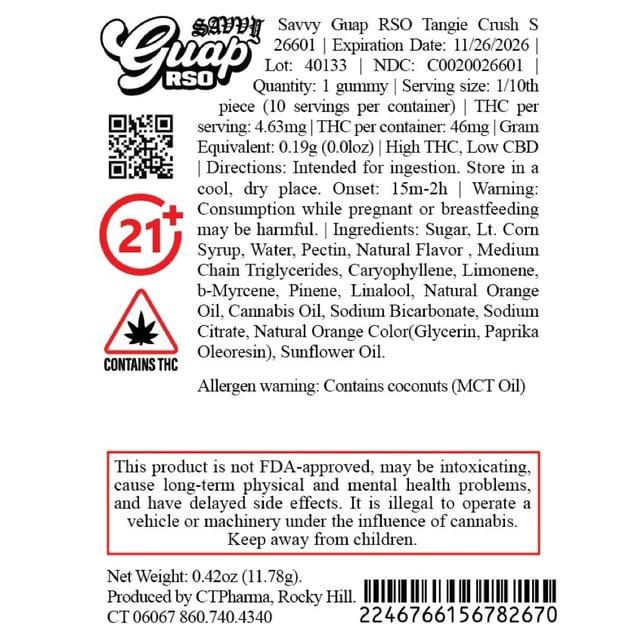 Savvy - Tangie Crush (S) Guap RSO Gummies (4.63mg 10pk) C0020026601 - Image 2