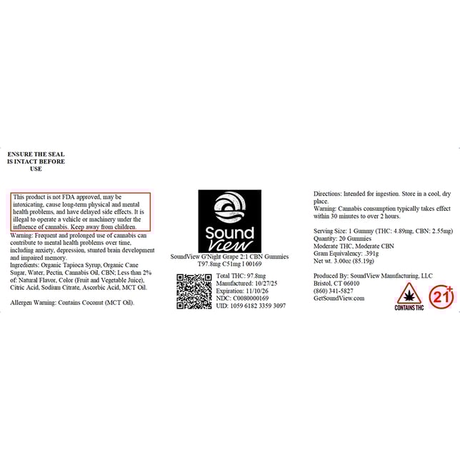 SoundView - G'Night Grape (I) Gummies (4.89mg THC 2.55mg CBN 20pk) C0080000169 - Image 2