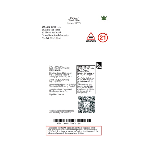 Curaleaf - Lemon (H) Classic Bites (25.69mg 10pk) C0030000795 - Image 2