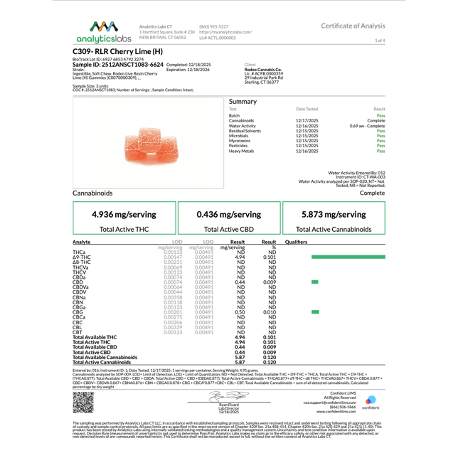 Rodeo Cannabis - Cherry Lime (H) Live Resin Gummies (4.94mg 20pk) C0070000309 - Image 3