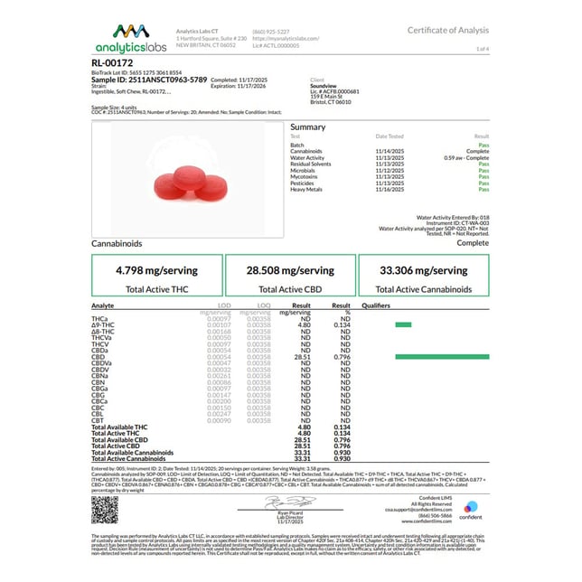 SoundView - Raspberry Lime (H) Gummies (4.8mg THC 28.52mg CBD) C0080000172 - Image 3