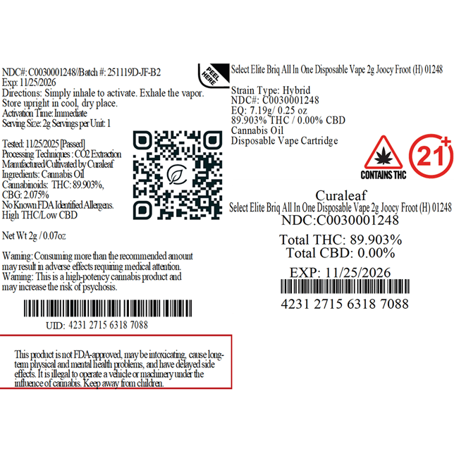 Select - Joocy Froot (H) BRIQ Disposable Vape (2g) C0030001248 - Image 2