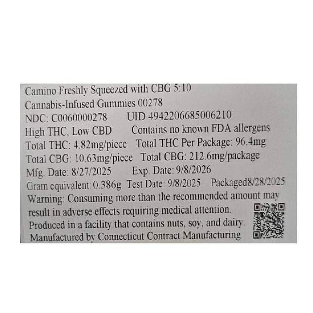 Camino - Freshly Squeezed (H) Gummies (4.82mg THC 10.63mg CBG 20pk) C0060000278 - Image 3