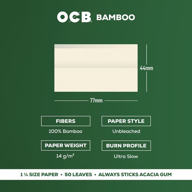 OCB® Bamboo Rolling Papers - 1 1/4 + Tips [50 leaves + 50 tips] - Image 3
