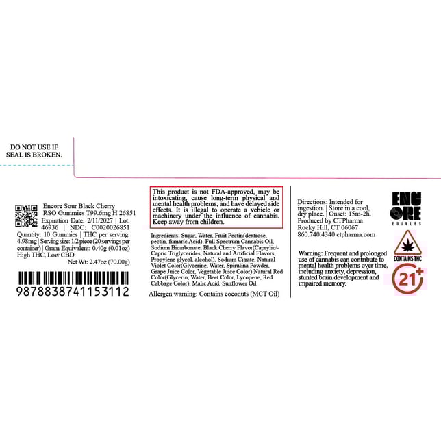 Encore - Sour Black Cherry (H) RSO Gummies (9.96mg 10pk) C0020026851 - Image 2