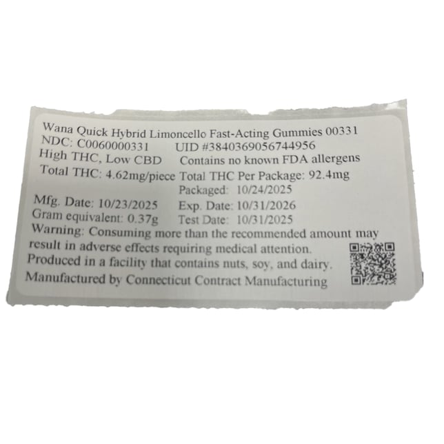Wana Quick - Limoncello (H) Fast Acting Gummies (4.97mg 20pk) C0060000161 - Image 2