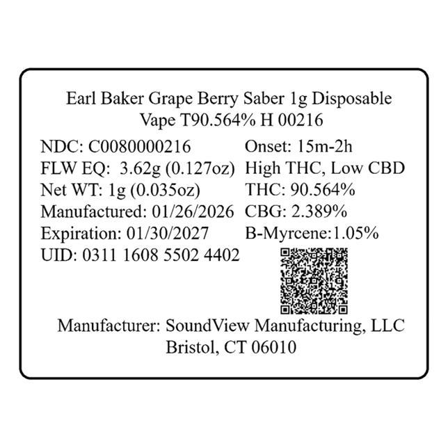 Earl Baker - Grape Berry Saber (S) Disposable Vape (1g) C0080000216 - Image 3