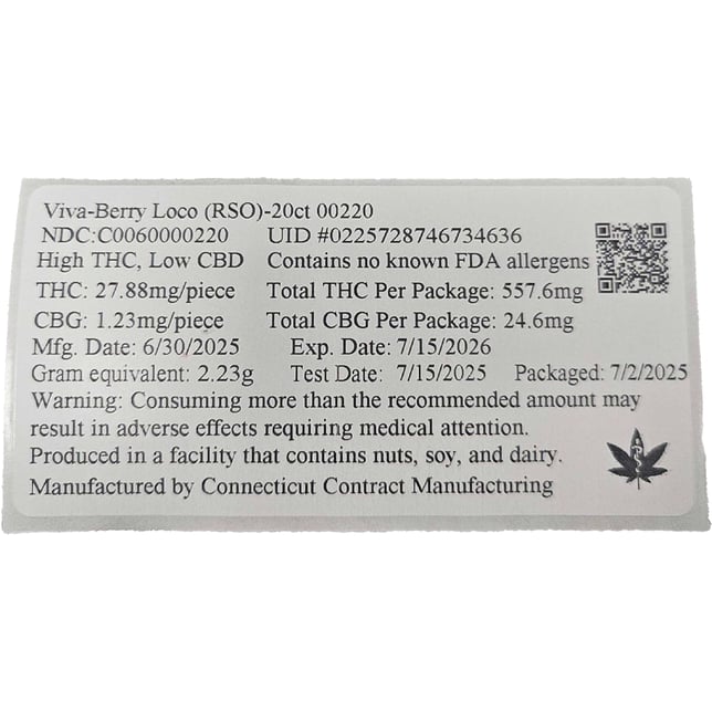 Viva - Berry Loco (S) RSO Gummies (27.88mg THC 1.23mg CBG 20pk) C0060000220 - Image 2