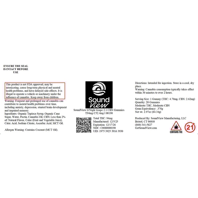 SoundView - G'Night Grape (I) Gummies (4.70mg THC 2.62mg CBN 20pk) C0080000190 - Image 2 SoundView - G'Night Grape (I) Gummies (4.70mg THC 2.62mg CBN 20pk) C0080000190 - Image 2