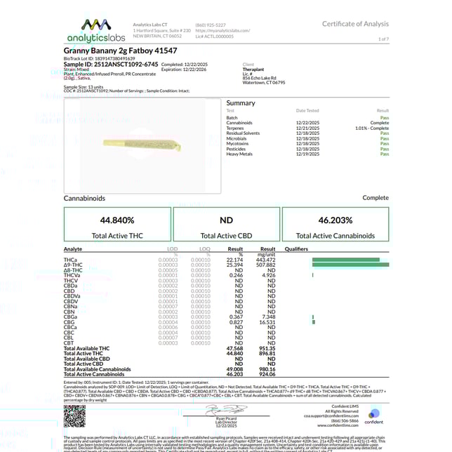 Theraplant - Granny Banany (S) Fatboy Infused Pre-Roll 1pk (2g) C0040001547 - Image 3