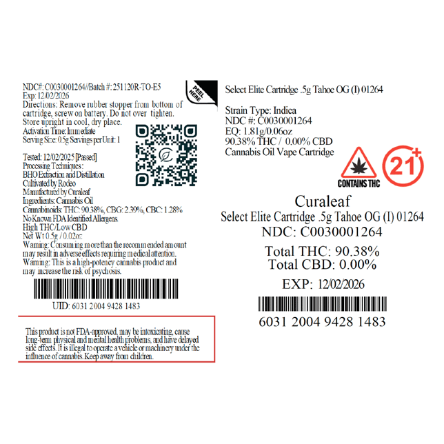 Select  Tahoe OG (I) Elite Vape Cartridge  C0030001264 - Image 3