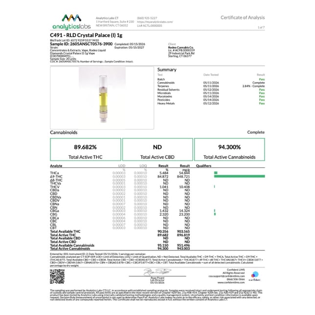 Rodeo Cannabis  Crystal Palace (I) Liquid Diamonds Vape Cartridge  C0070000491 - Image 3