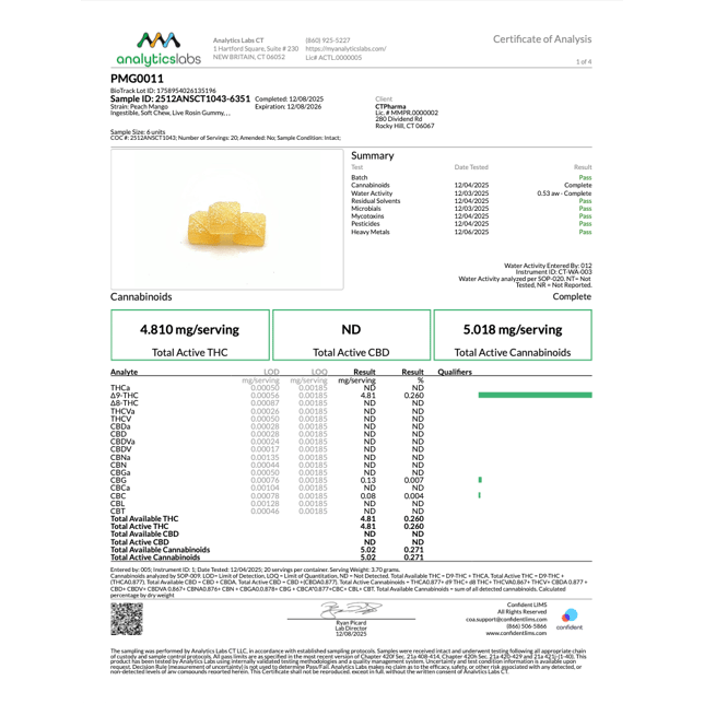 On The Rocks - Peach Mango (H) Live Rosin Gummies (9.62mg 10pk) C0020026632 - Image 3