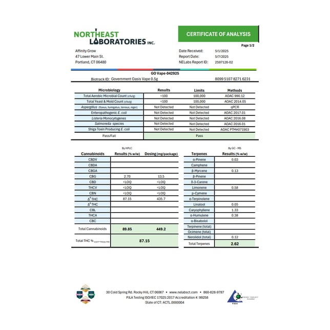Affinity Grow Governmint Oasis (H) LT Vape Cartridge C0090000491 *NP - Image 3 Affinity Grow Governmint Oasis (H) LT Vape Cartridge C0090000491 *NP - Image 3