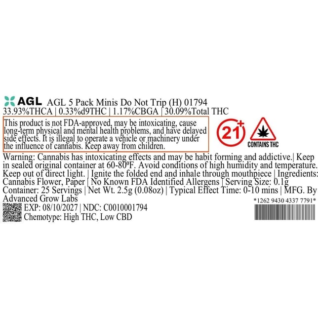 AGL - Do Not Trip (H) 0.5g Pre-Roll 5pk (2.5g) C0010001794 - Image 3