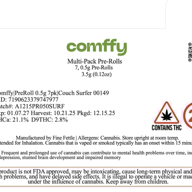 Comffy - Couch Surfer (I) 0.5g Pre-Roll 7pk (3.5g) C0140000149 - Image 4