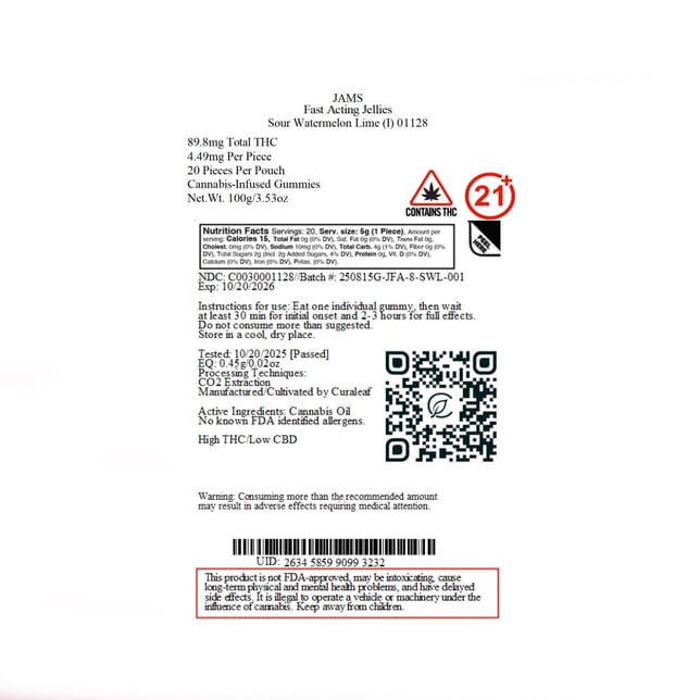 JAMS - Sour Watermelon Lime (I) Fast Acting Jellies (4.49mg 20pk) C0030001128 - Image 2