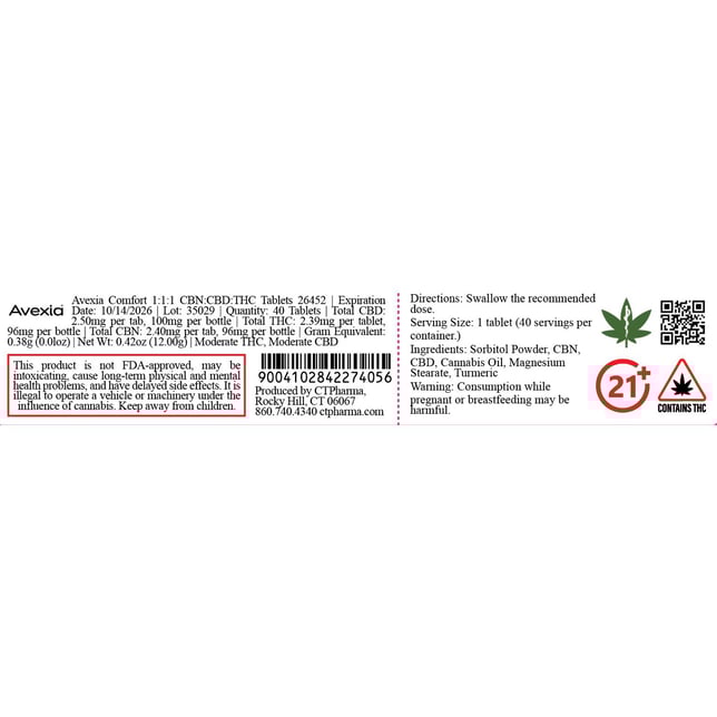 Avexia - Comfort Tablets (2.39mg THC 2.5mg CBD 2.4mg CBN 40pk) C0020026452 - Image 3
