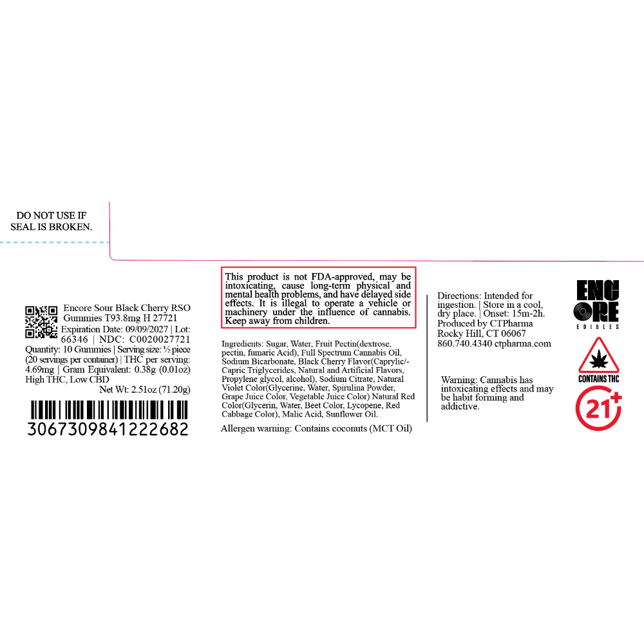 Encore - Sour Black Cherry (H) RSO Gummies (9.38mg 10pk) C0020027721 - Image 2