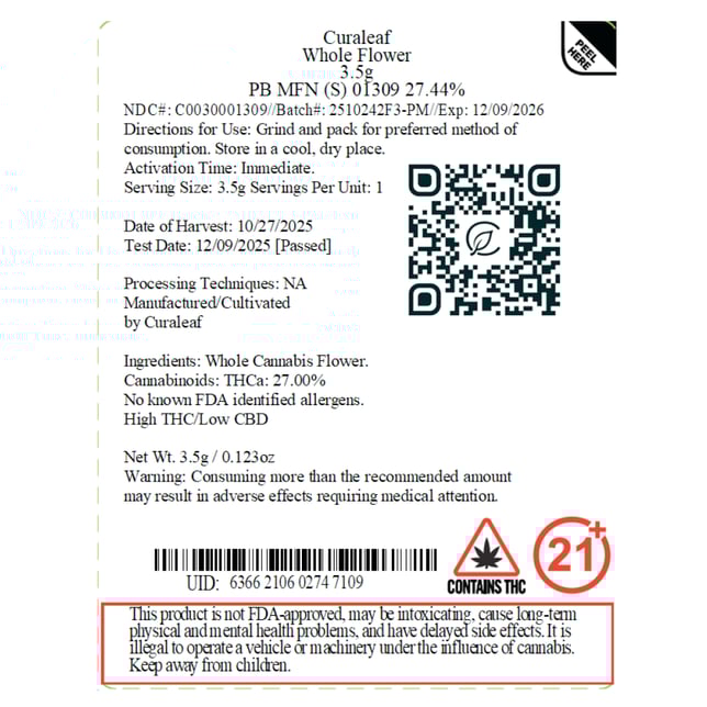 Curaleaf - PB MFN (S) Flower C0030001309 - Image 4 Curaleaf - PB MFN (S) Flower C0030001309 - Image 4