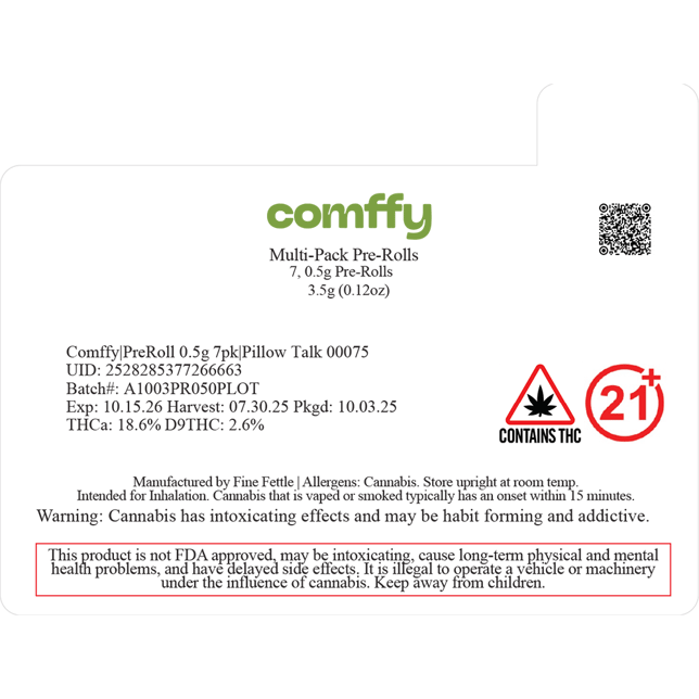 Comffy - Pillow Talk (I) 0.5g Pre-Rolls 7pk (3.5g) C0140000075 - Image 2