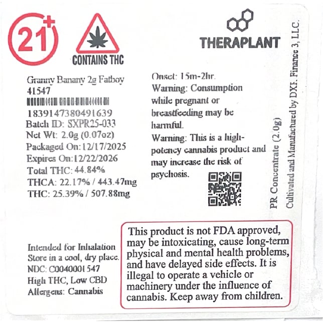 Theraplant - Granny Banany (S) Fatboy Infused Pre-Roll 1pk (2g) C0040001547 - Image 2