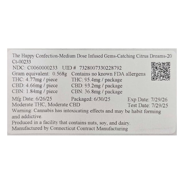 The Happy Confection - Catching Citrus Dreams (I) Gummies (4.77mg THC 4.66mg CBD 1.84mg CBN 20pk) C0060000233 *NP - Image 2