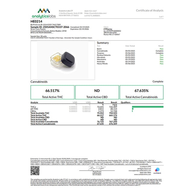 CTPharma  GP20 (H) BHO Live Resin Badder  C0020025878 *NP - Image 3