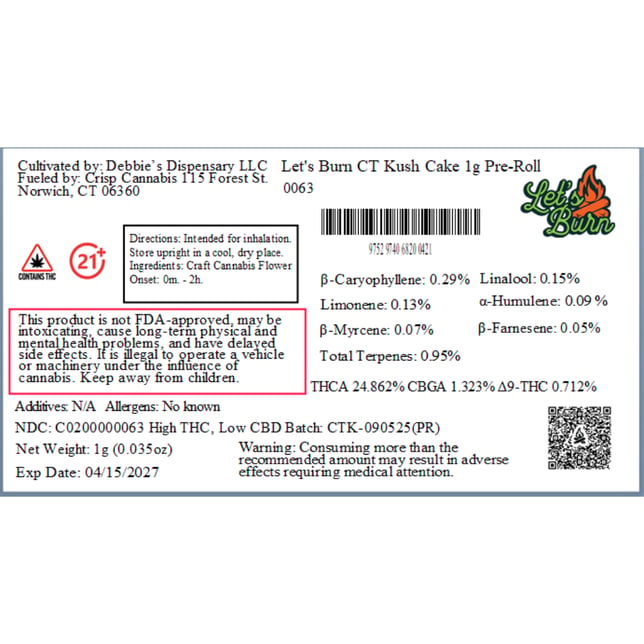 Let's Burn - CT Kush Cake (H) 1g Pre-Roll 1pk (1g) C0200000063 - Image 2