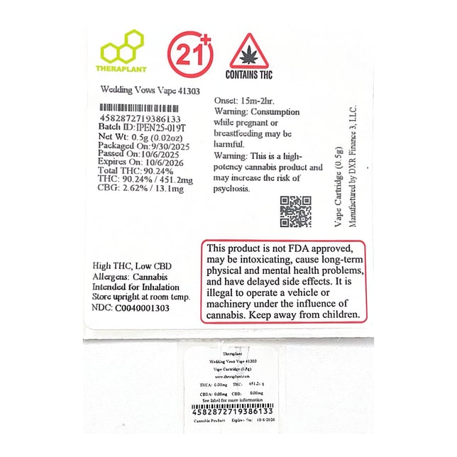 Theraplant  Wedding Vows (I) Vape Cartridge  C0040001303 - Image 2
